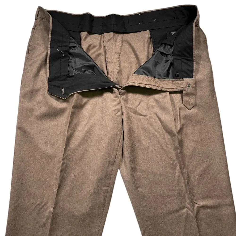Jos. A. Bank 46 Mens Wool Cashmere Pleated Dress Pants Brown NWT Unhemmed